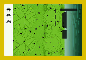 River access: yes. Tree cover: somewhat open. Impervious surface: some. Landscape design strategy: manicured. Information about the Ohio River: some.